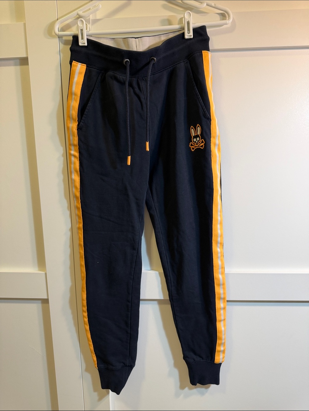 Psycho Bunny Navy Kids Jogger Pants with Yellow Side Stripes